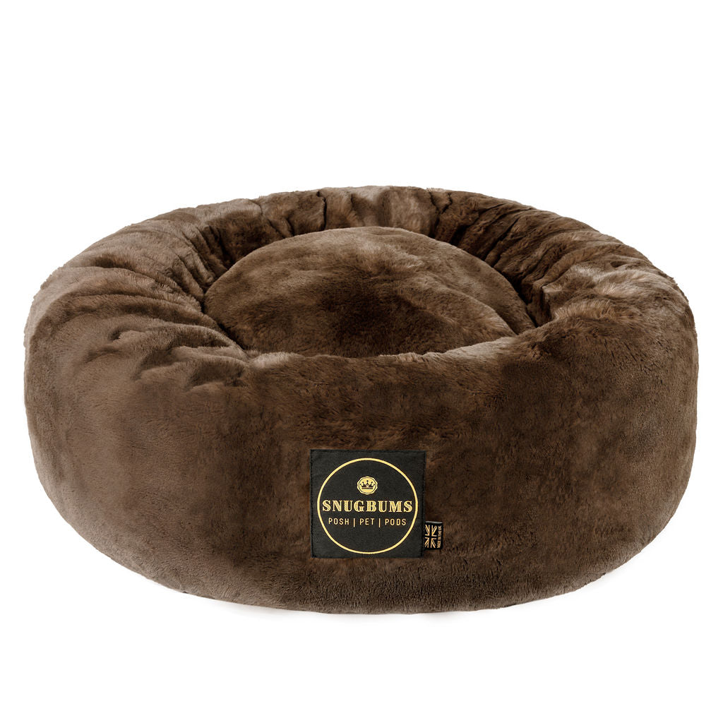 Luxury brown faux fur pet bed