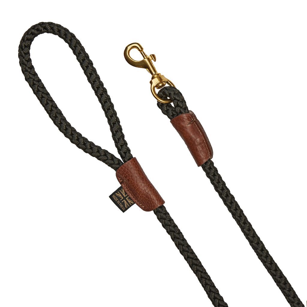 British made leather and rope country dog clip leads