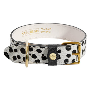 Black and white spot premium leather dog collar